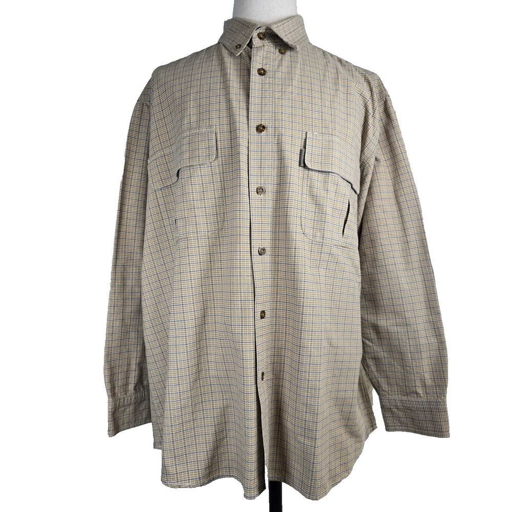 Woolrich Mens Flannel Shirt 2XL Tan Plaid Long Sleeve Button Down Outdoor